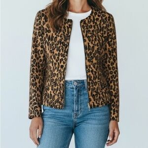 Vintage Cheetah Print Blazer Jacket Zip-Up Size 8 Medium Shoulder Pads